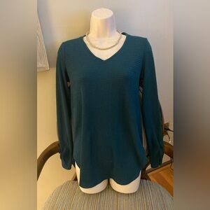 Nine West Dark Forest Green Soft Spun V-Neck Sweater